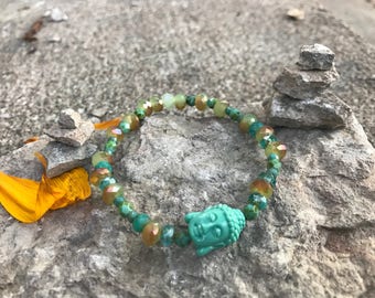 Shimmering Green Buddha Bracelet, yoga, meditation, modest bracelet
