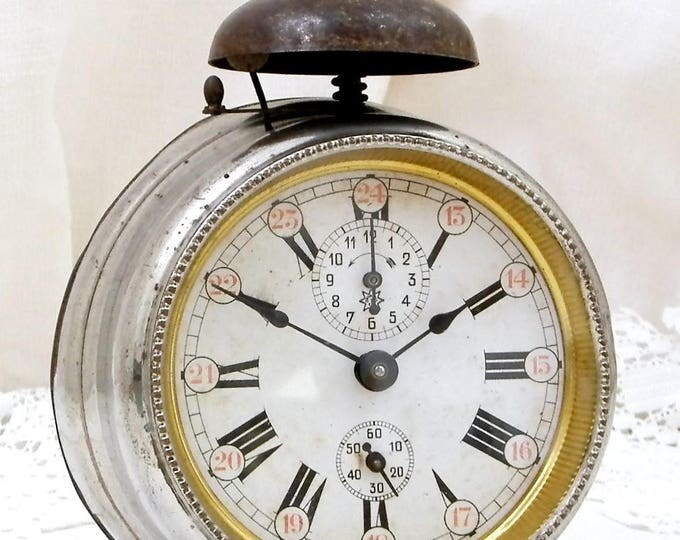 Working Rare Antique Top Bell Mechanical Alarm Clock with Roman Numerals made in Germany by Junghans, Chrome Metal Wind Up Retro Clock