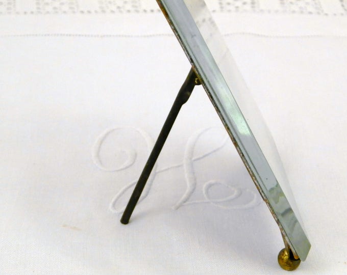 Antique French Beveled Glass Picture Frame Embossed Metal Ribbon Surround with Original Photograph, Napoleon 3 Thick Glass Portrait Frame Antique French Beveled Glass Picture Frame Embossed Metal Ribbon Surround with Original Photograph, Napoleon 3 Thick Glass Portrait Frame