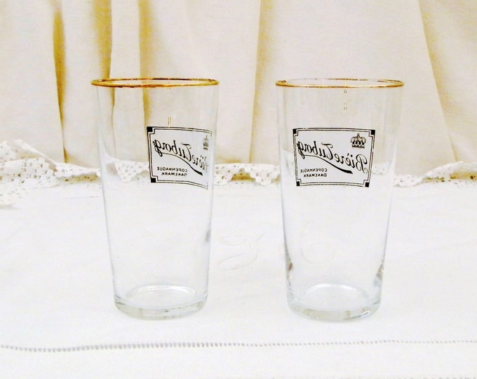 2 Vintage Tuborg Beer Glasses with Gold Rim 25 cl from France, Pair Retro Danish Beer Glass, Biere Tuborg Copenhagen Denmark, Brewania 2 Vintage Tuborg Beer Glasses with Gold Rim 25 cl from France, Pair Retro Danish Beer Glass, Biere Tuborg Copenhagen Denmark, Brewania