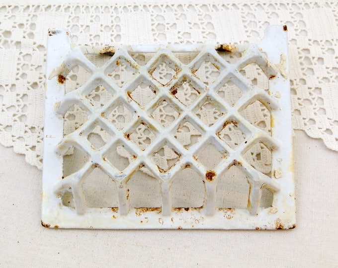 Small Antique Cast Iron Enameled White Wall Hanging Soap Holder, French Chippy Enamel Mural Soap Bar Dish, Retro Enamelware Bathroom