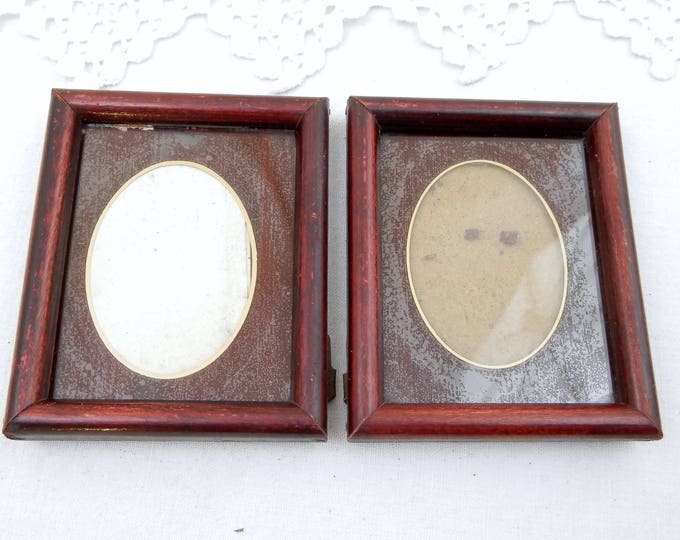 Pair of Matching Tiny Small Antique French Wooden and Glass Portrait Frames, Maroon Picture Frame from France, Victorian Photograph Display