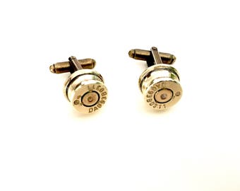 Genuine bullet cufflinks brass cuff links recycled guns shooting steampunk hunting wedding bestman groomsmen Father's Day