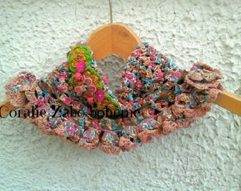 Col femme au crochet-col multicolore shabby chic en coton et lin mélangé originale