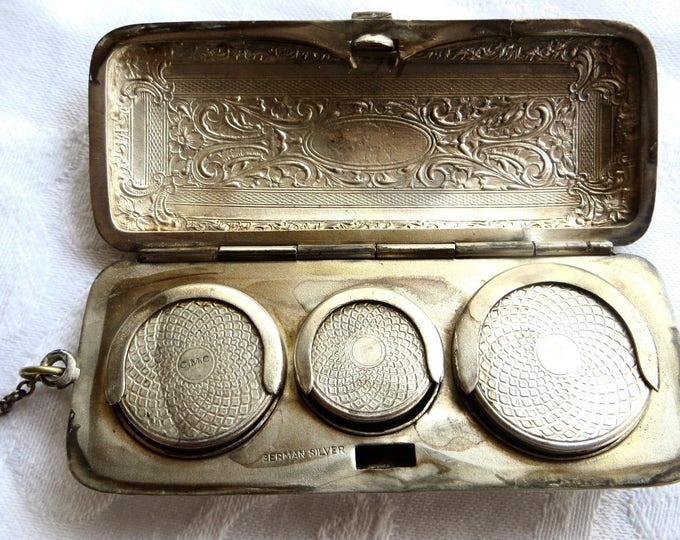 Antique Coin Holder, German Silver Coin Purse Chatelaine, Etched Florals
