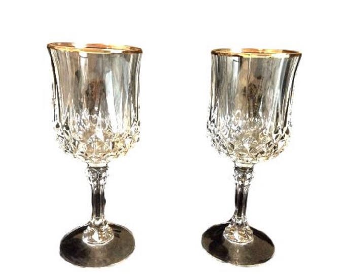 Gold Rim Wine Glasses - Cristal D'Arques - Durand Longchamp Stemware - Vintage Crystal Wine Stemware - Barware Gift