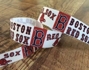 5 yards 7/8 Boston Red Sox ribbon. Red Sox ribbon, baseball ribbon, Red Sox hairbows, grosgrain ribbon, craft, crafting, sewing,