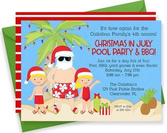Christmas in July Invitation, Christmas in July, Summer Christmas, Summer Santa, Santa in July, xmas July, July Christmas | 129