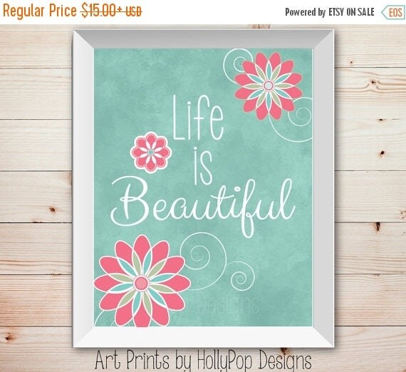 Life is Beautiful Girls Room Wall Decor Digital Art Print for