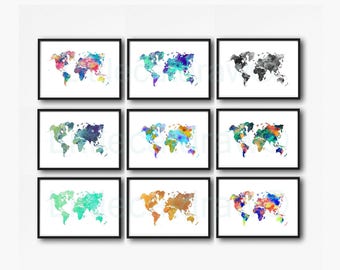 World Map Print World Map Poster Watercolor Art Print Wall Art Map of The World Art Print Bedroom Wall Decor Wall Poster Unframed