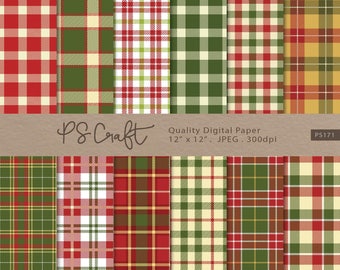 Christmas Plaid Digital Paper, SEAMLESS Plaid Digital Paper, Tartan digital paper, Christmas paper, Red and Green Scrapbook Paper