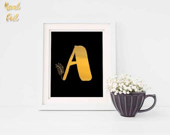 Monogram print, Black and gold foil art print, Unique home decor, Real foil print, 5 x 7 print, Personalized wall decor, FAP5fp004B
