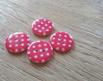 Set of 4 buttons pink with white dots, sewing, scrpbooking