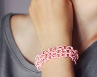 Pink Chunky Bracelet Wrap Bracelet Fabric Chain Bracelet Link Bracelet Pink Bracelet Layers Bracelet Satin Bracelet Pink Wrap Boho Bracelet