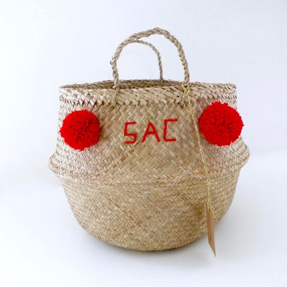 Basket Thai 35 or 45cm with tassels and name personalized