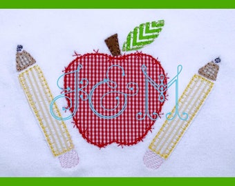 Apple Pencils Vintage Style Blanket Stitch Applique Design