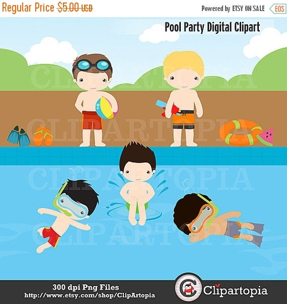 50% OFF SALE Pool Party Digital Clipart / Summer Boys digital Clipart For Personal and Commercial Use Il_570xn