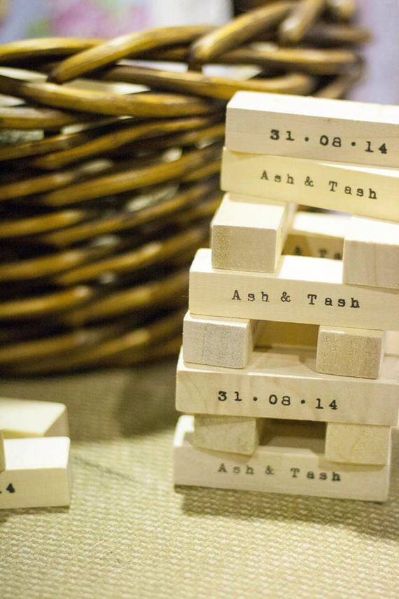 40 Block Custom wood Jenga set Hand stamped Personalised