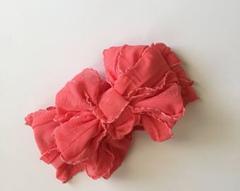 Coral Messy bow headwraps- Coral messy bow headband- Coral floppy bow headband- coral big bow headband- sew sassy headband