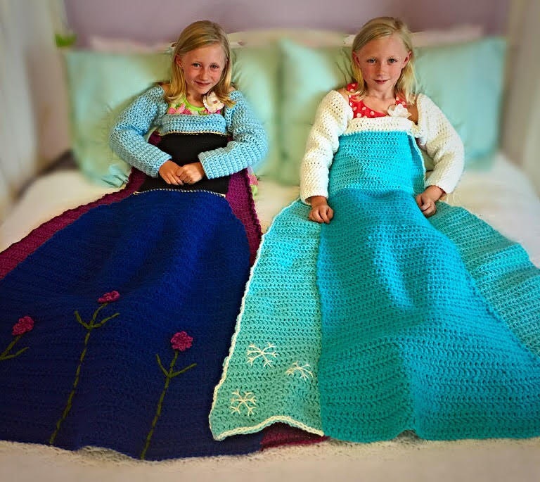 Anna and Elsa Crochet Princess Dress Blanket PATTERNS from
