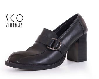 Black Loafers 90s Shoes Chunky Loafers Chunky Shoes Vegan Leather Shoes Vintage Shoes Skechers Women's Size US 8 / UK 6 / Eur 38