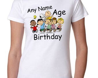 Snoopy / Charlie Brown Gang Custom Birthday Shirt DTG Direct to Garment Graphic Fashion Shirts - All Sizes Available