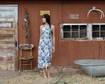 Vintage floral maxi dress // flower sundress // yellow floral maxi dress