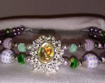 Frilly Mint and Purple Beaded Browband for Horse Bridle. Fun Pastels. Bling English or Dressage Browband Or Western Headstall