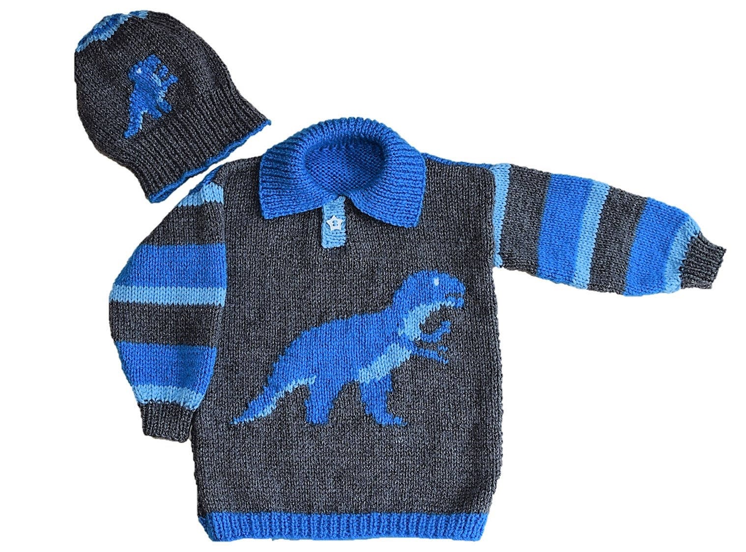 Dinosaur Child's Sweater and Hat Tyrannosaurus Knitting Pattern