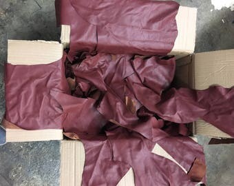 Lot of leather scraps maroon brown lambskin hide skin - 1 Lb