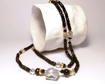 Onyx long necklace.Rock Crystal chanel necklace.Black Spinel necklace.Black gemstone necklace.Clear Quartz.Italian Jewelry.Made in Italy.