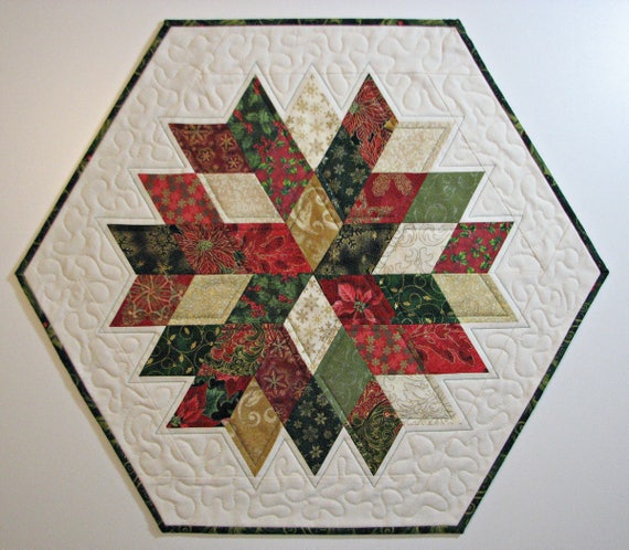 Christmas Quilted Table Topper Christmas Hexagon Table Mat