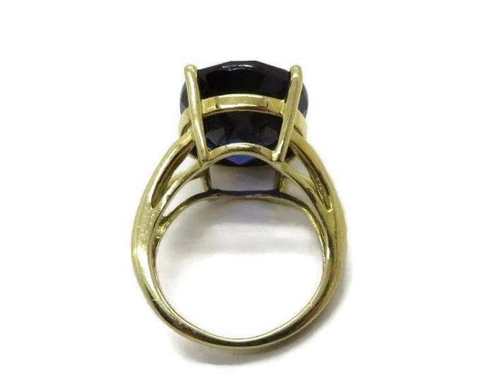 Vintage Blue Spinel Solitaire Ring, 10K Gold Synthetic Spinel Ring, Sapphire Blue Statement Ring, Engagement Ring, Size 4