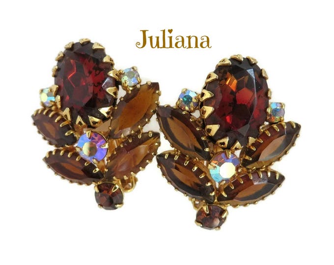 Juliana Amber Rhinestone Earrings | Vintage D&E Verified | Amber, Cognac, AB Rhinestone Clip-ons | Bridal Jewelry Juliana Amber Rhinestone Earrings | Vintage D&E Verified | Amber, Cognac, AB Rhinestone Clip-ons | Bridal Jewelry