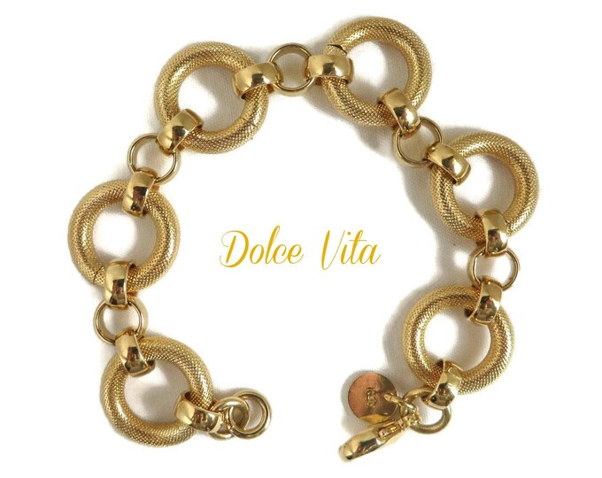 DOLCE VITA Chain Bracelet, Vintage 18k Gold Plated Textured Bracelet, Gift for Her