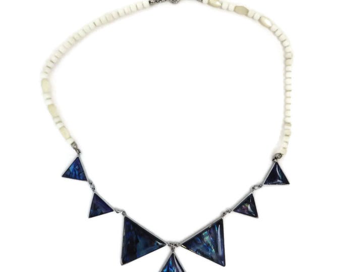 Vintage Paua Shell Necklace - Hawaiian Shell and Bead Necklace, Island Jewelry, Valentine Gift, Gift Boxed