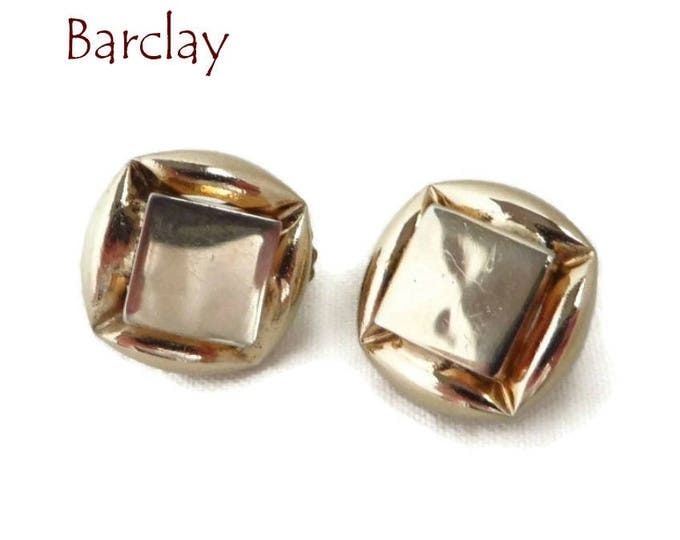 Vintage Gold Tone Button Earrings - Signed Barclay Clip-on Earrings, Classic Style