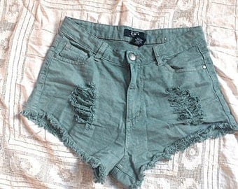 SUMMER SALE Olive Green Frayed Shorts