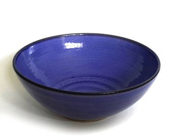 large ceramic bowl, serving bowl, 10", blue ceramic bowl, cobalt blue, handmade, high fired