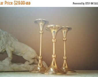 WILL SHIP AUG 23 Trio Brass Dansk Candlesticks Hollywood Regency