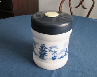Vintage Blue and White Opaline Glass Cigar Humidor Made in Holland Milkglass