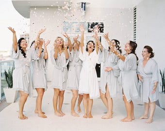 Bridesmaid Robe | Getting Ready Robes | Bridesmaid Gifts 2017 | Lace Knit Robes | Gray Jersey Robes | Bridesmaid Gift | Knit Robe