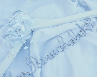 Decorative Bride Hanger With White Flowers, Personalized Gift For Bride