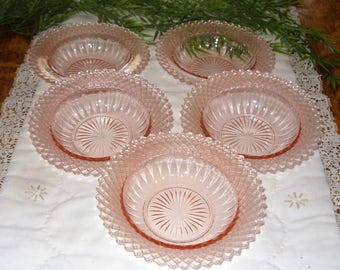 Miss America Pink Depression Glass, 5 Anchor Hocking Glass Fruit Bowls, Miss America Fruit Bowls, Pink Depression Glass