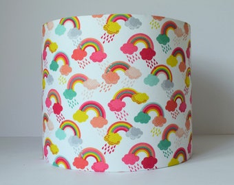 Rainbow Lampshade, Rainbow Fabric Lampshade, Rainbow Baby Lampshade, Rainbow and Clouds Nursery Lighting, Girl Nursery Decor Rainbow