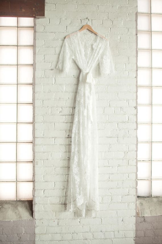 white lace bridal robe long
