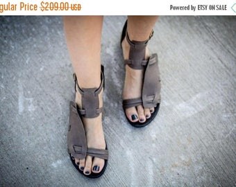 CIJ SALE Grey Strappy Sandals, Leather Sandals, Grey Sandals, Handmade Sandals, Summer Shoes, Summer Flats, Gladiator Sandals, Marion