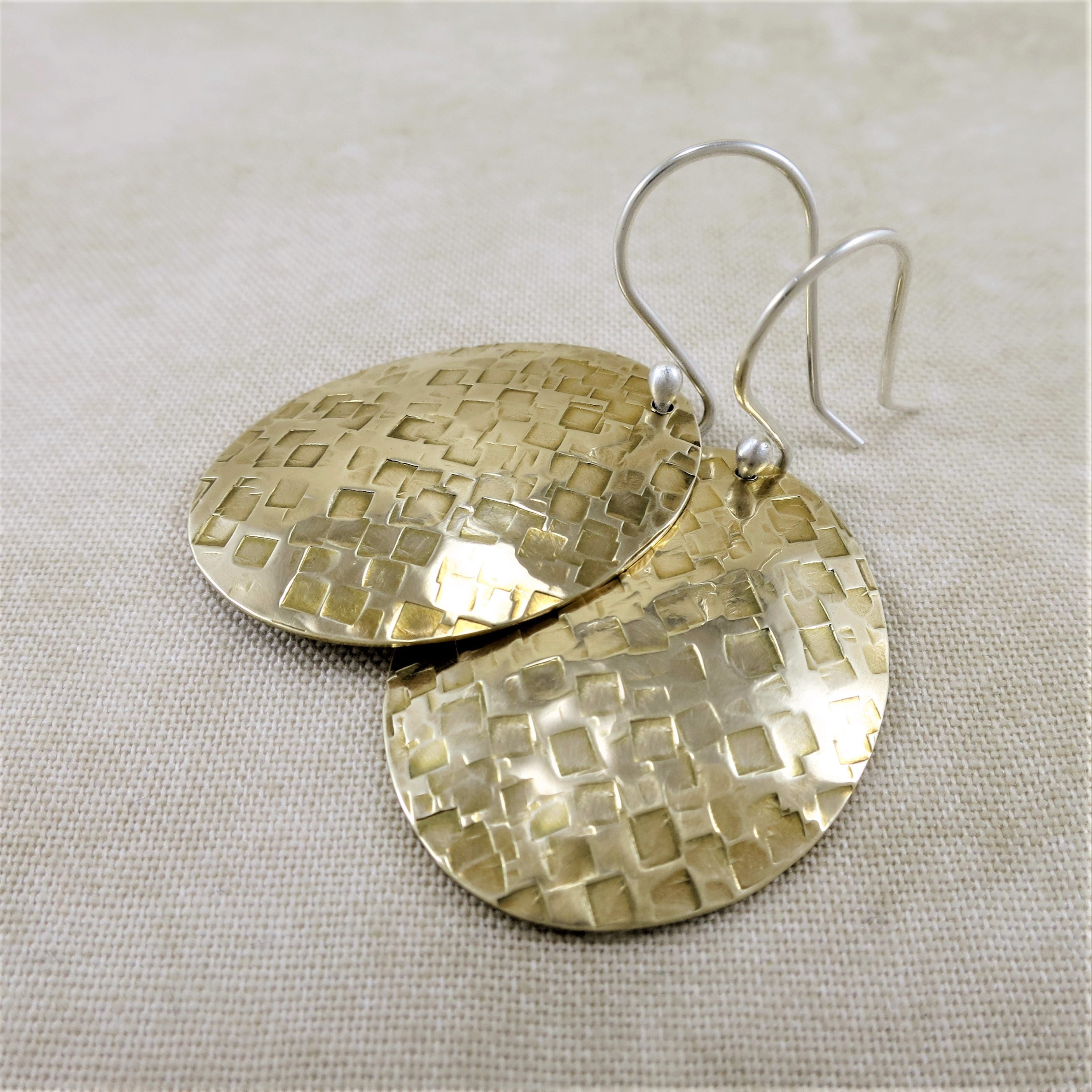 Brass Earrings Dangle Earrings Hammered Brass Geometric