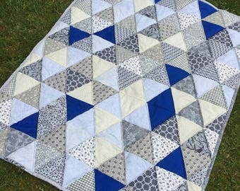 baby boy quilt , Modern baby boy quilt ,mat for baby ,car seat blanket ,modern quilt ,toddler quilt,gray and blue ,52 x 41 inch