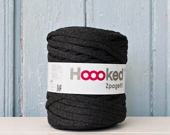 t-shirt yarn 135 yards, ecologic cotton, Zpagetti, Grey Black, recycled yarn, cotton yarn, elastic yarn